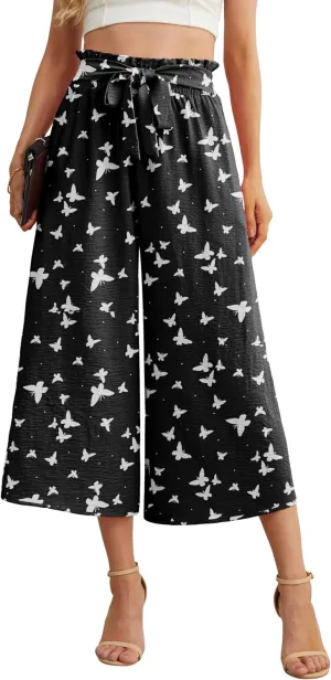 IWOLLENCE Women Flowy Loose Wide Leg Pant Summer Beach Casual Trousers high Waist Adjustable Knot Business Work Casual Pants