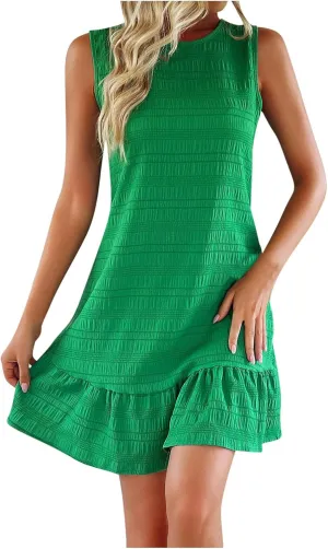 JOAU Women Summer Casual Sundress Sleeveless Bow Tie Backless Tank Dress Flowy Tiered Ruffle Swing Mini Beach Vacation Dress