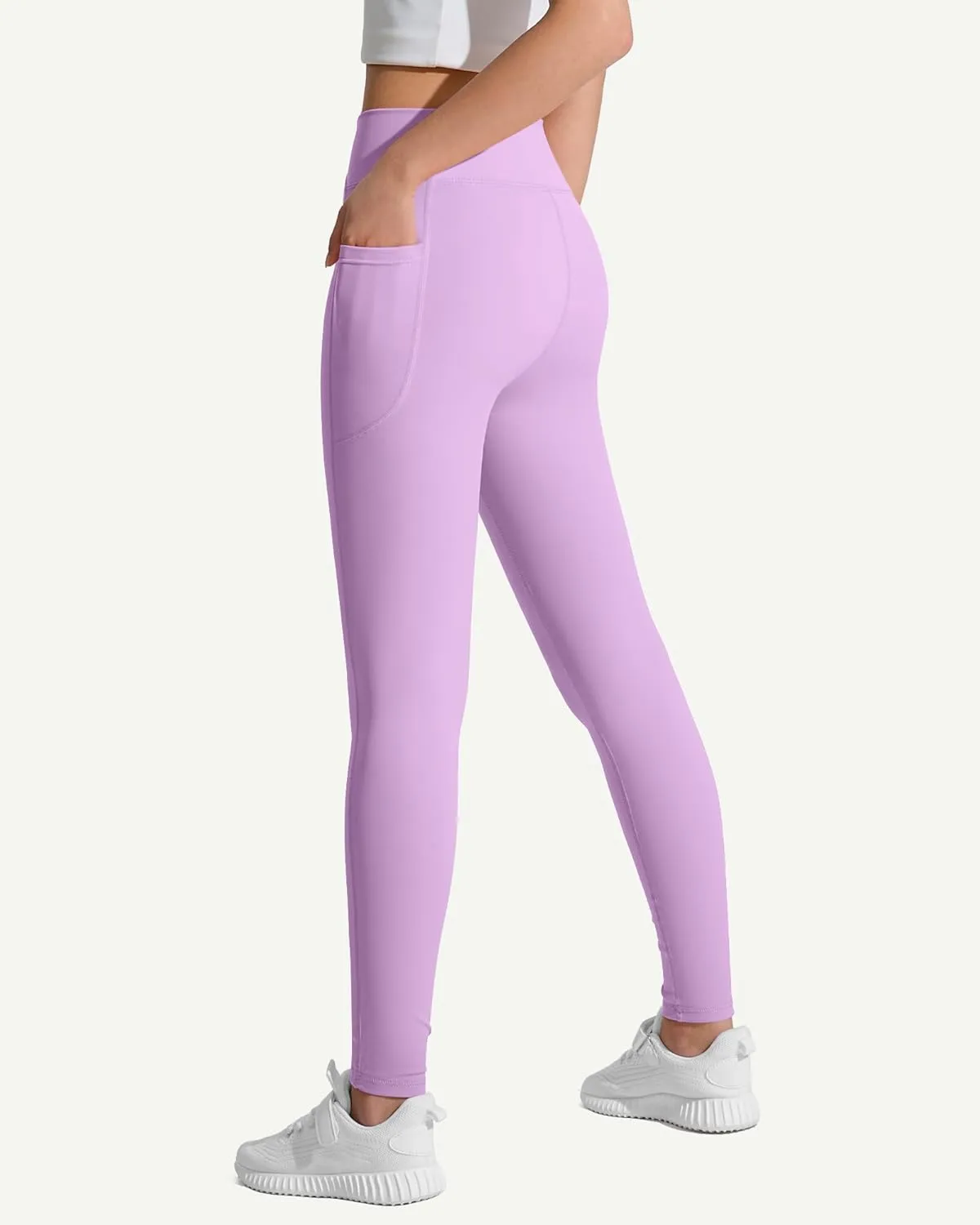 JOCMIC Girls Athletic Leggings Cross High Waist for Kids Yoga Dance Gym Pants with Pocket