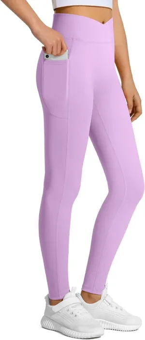 JOCMIC Girls Athletic Leggings Cross High Waist for Kids Yoga Dance Gym Pants with Pocket