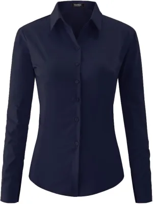 jonivey Womens Long Sleeve Button Down Stretch Dress Shirt Soft Wrinkle Free Work Casual Business Office Blouse