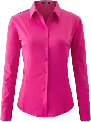 jonivey Womens Long Sleeve Button Down Stretch Dress Shirt Soft Wrinkle Free Work Casual Business Office Blouse