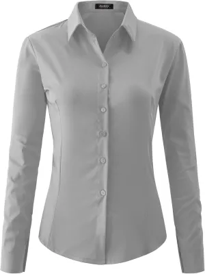 jonivey Womens Long Sleeve Button Down Stretch Dress Shirt Soft Wrinkle Free Work Casual Business Office Blouse