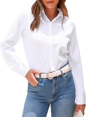 jonivey Womens Long Sleeve Button Down Stretch Dress Shirt Soft Wrinkle Free Work Casual Business Office Blouse