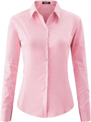 jonivey Womens Long Sleeve Button Down Stretch Dress Shirt Soft Wrinkle Free Work Casual Business Office Blouse