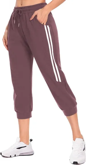 KaiDi Women's Capri Sweatpants - Casual Capri Pants with Pockets, Drawstring Workout Sweatpants for Yoga