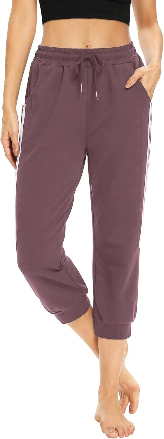 KaiDi Women's Capri Sweatpants - Casual Capri Pants with Pockets, Drawstring Workout Sweatpants for Yoga