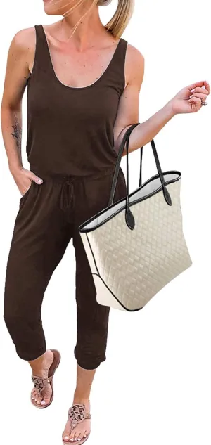 KIRUNDO Women 2025 Summer Jumpsuits Casual Sleeveless Drawstring Elastic Waist Romper Vacation Cruise Airport Travel Outfits