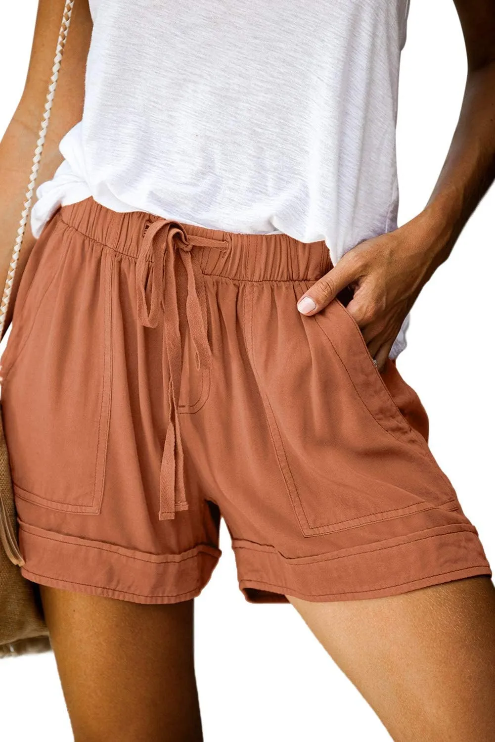 KISSMODA Womens Summer Shorts Leopard/Camo/Solid/Floral Print Elastic Waist Pocketed Casual Pants