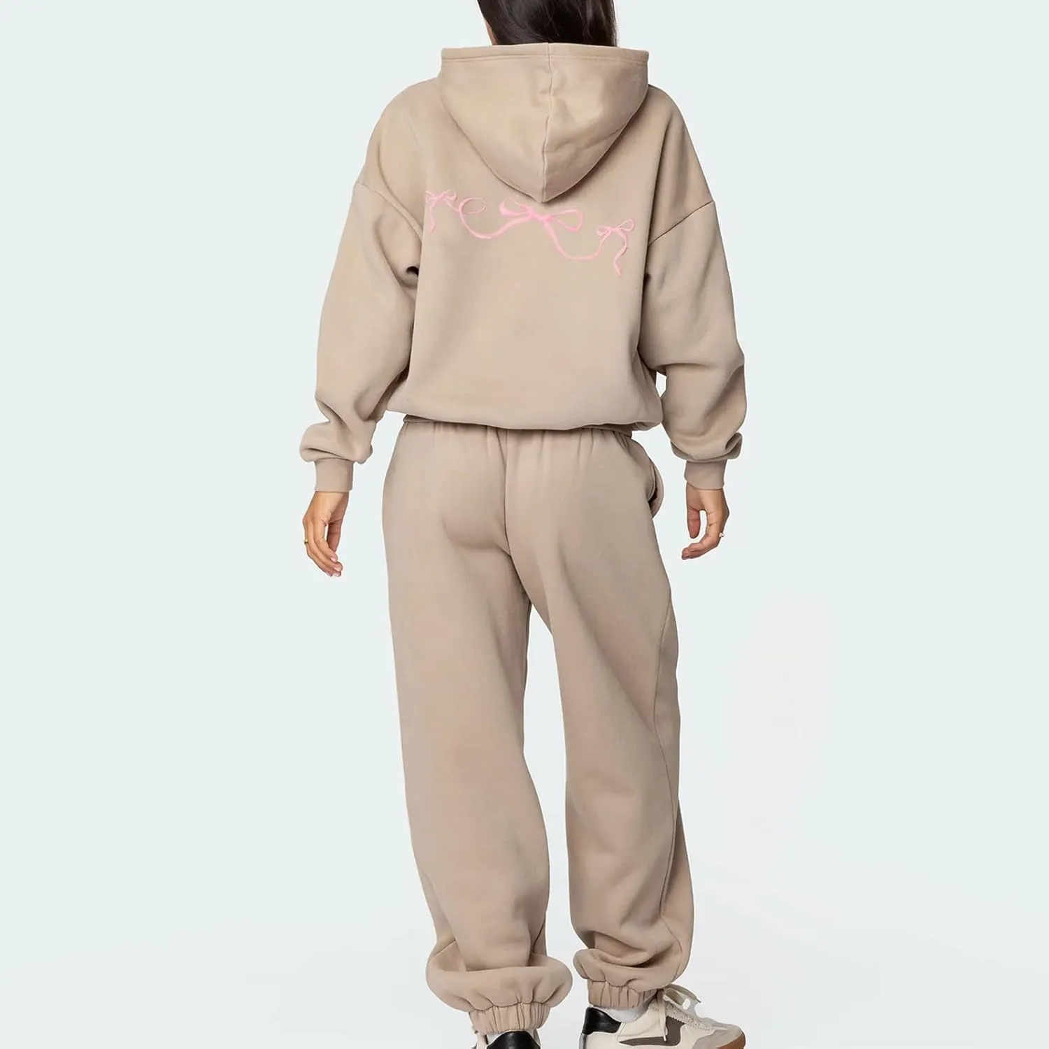 KMBANGI Women Bow 2 Piece Sweatsuit Sets Oversized Hoodie Wide Leg Sweatpants Y2k Sweat Sets Outfits Tracksuit