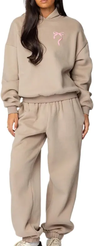 KMBANGI Women Bow 2 Piece Sweatsuit Sets Oversized Hoodie Wide Leg Sweatpants Y2k Sweat Sets Outfits Tracksuit