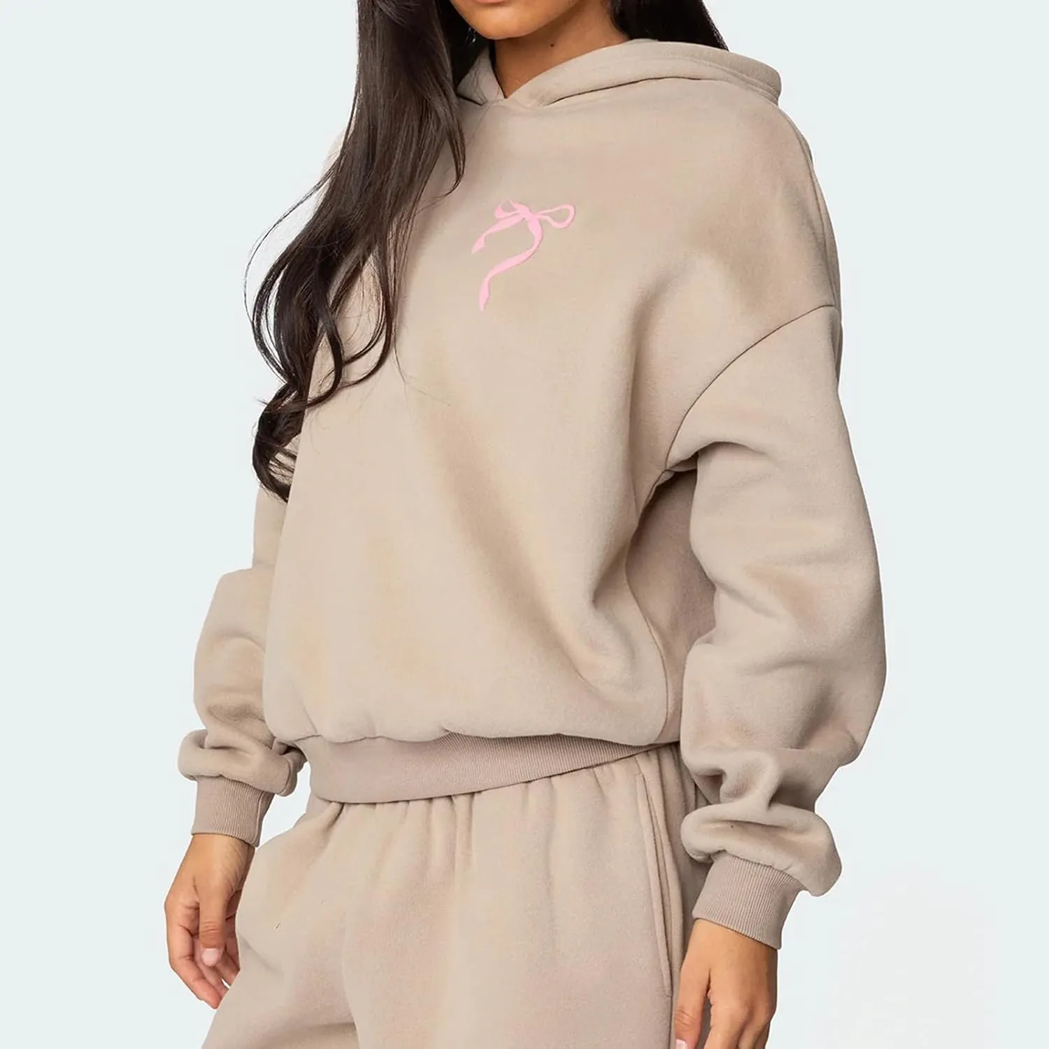 KMBANGI Women Bow 2 Piece Sweatsuit Sets Oversized Hoodie Wide Leg Sweatpants Y2k Sweat Sets Outfits Tracksuit