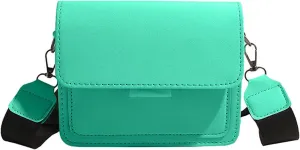 Korean Style Small Square Shoulder Bag Wide Strap Women PU Leather Crossbody Purse