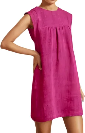 Kubbon Linen Dress Women Sleeveless T-Shirt Dress Casual Round Neck Mini Dresses Solid Color Loose Beach Sundress 2025