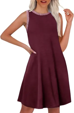 Kubbon Sundresses for Women Sleeveless Round Neck Tank Dresses Casual Loose Summer Mini Dress Flowy Travel Beach Dresses