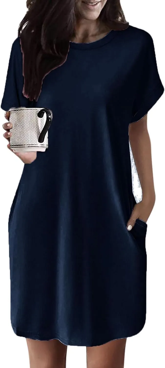 Kubbon Womens Casual Summer T Shirt Dress Crewneck Short Sleeve Mini Dresses Loose Fit Knee Length Beach Short Dresses