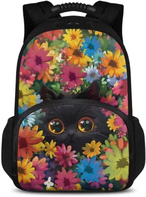 Kuiaobaty Black Cat Girls Backpack Meal Bag Cute Travel Backpack with Lunch Bag Insulated Lunch Backpack for Teacher's Work Casual Book Bag for Teens Meal Prep Lunch Box Gift for Daughter
