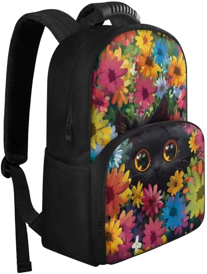Kuiaobaty Black Cat Girls Backpack Meal Bag Cute Travel Backpack with Lunch Bag Insulated Lunch Backpack for Teacher's Work Casual Book Bag for Teens Meal Prep Lunch Box Gift for Daughter