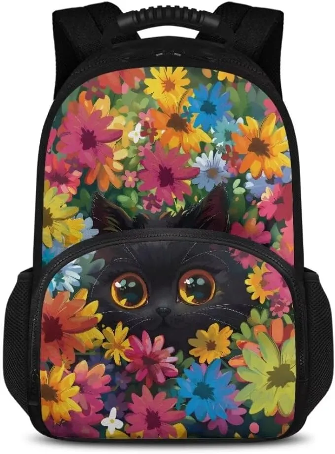 Kuiaobaty Black Cat Girls Backpack Meal Bag Cute Travel Backpack with Lunch Bag Insulated Lunch Backpack for Teacher's Work Casual Book Bag for Teens Meal Prep Lunch Box Gift for Daughter