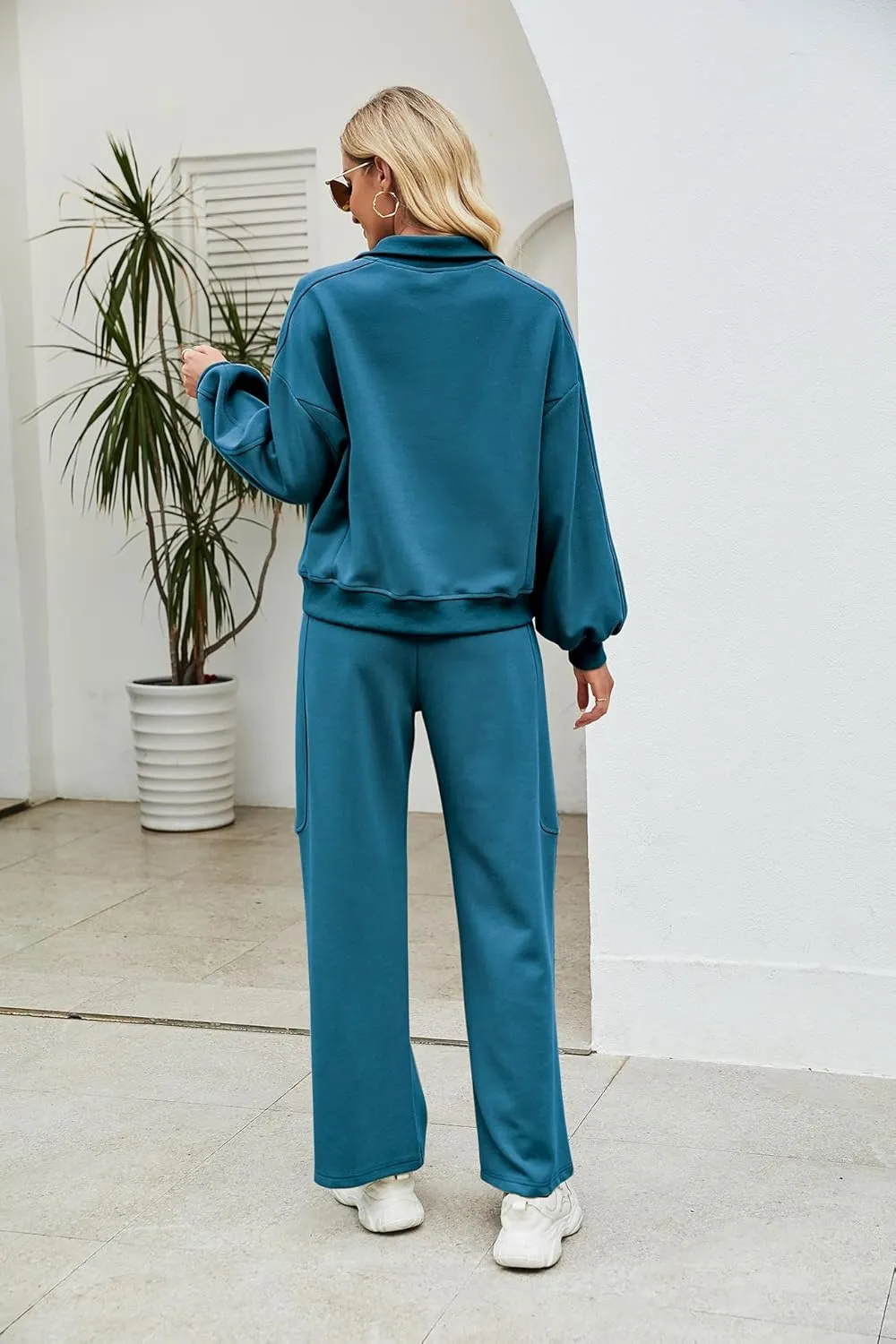 Ladyful Women 2 Piece Sweatsuit Outfits Oversized Long Sleeve Pullover and Wide Leg Drawstring Pants Lounge Sets Tracksuit