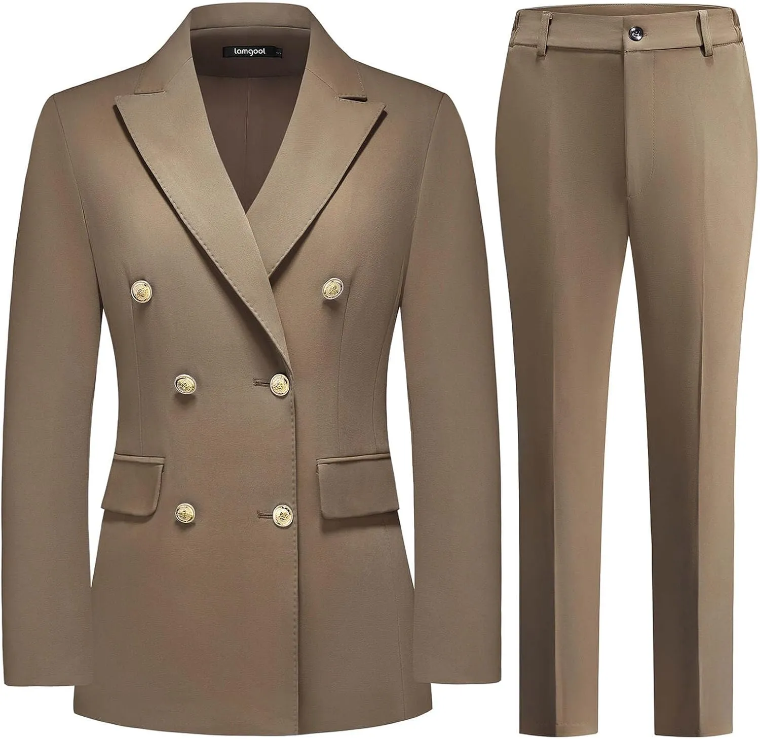 Lamgool Women Pants Suit Double Breasted 2 Piece Blazer Set Work Casual Jacket Outfits for Business
