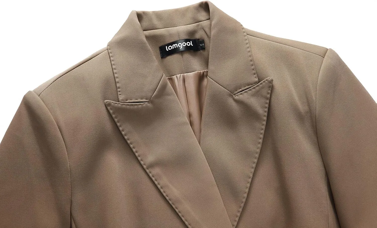 Lamgool Women Pants Suit Double Breasted 2 Piece Blazer Set Work Casual Jacket Outfits for Business