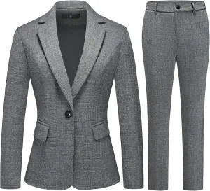 Lamgool Women's Suit Set 2 Piece Business Office Notch Lapel One Button Blazer and Pant Suit for Work