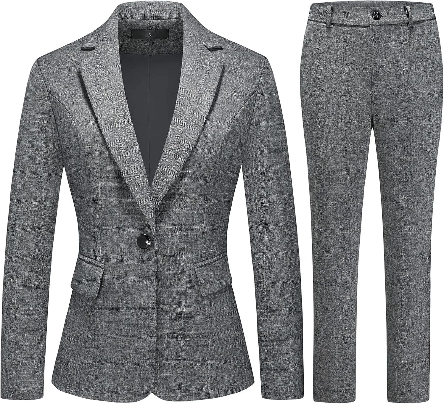 Lamgool Women's Suit Set 2 Piece Business Office Notch Lapel One Button Blazer and Pant Suit for Work