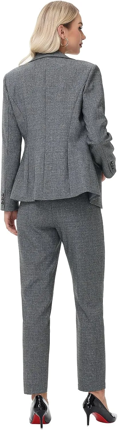 Lamgool Women's Suit Set 2 Piece Business Office Notch Lapel One Button Blazer and Pant Suit for Work