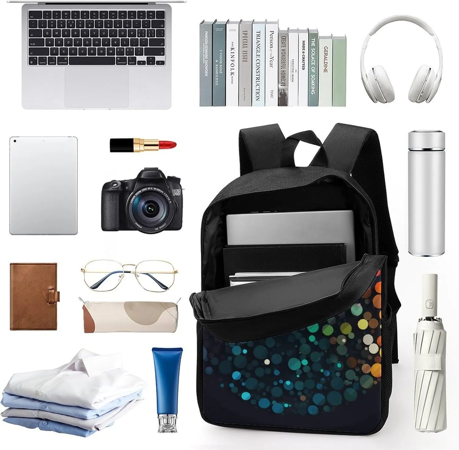 Laptop Backpack for Men 17 Inch A Bunch of Colored Dots Work Casual Backpack Lightweight Travel Shoulder Bag