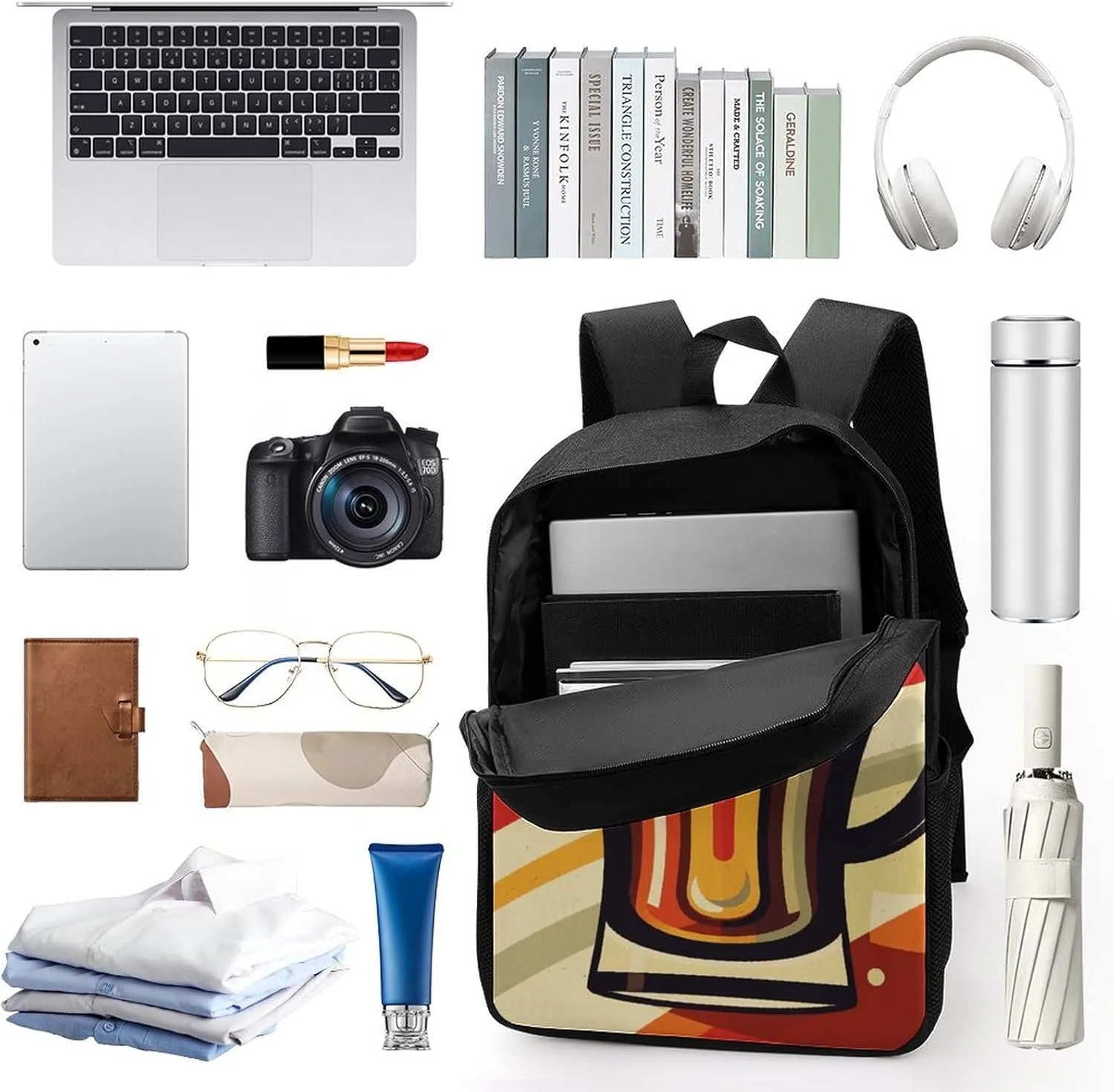 Laptop Backpack for Men 17 Inch A Cup of Beer Work Casual Backpack Lightweight Travel Shoulder Bag