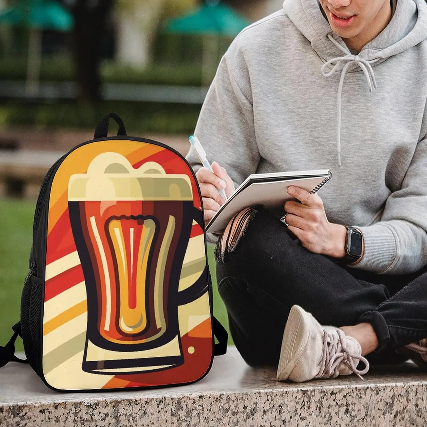 Laptop Backpack for Men 17 Inch A Cup of Beer Work Casual Backpack Lightweight Travel Shoulder Bag