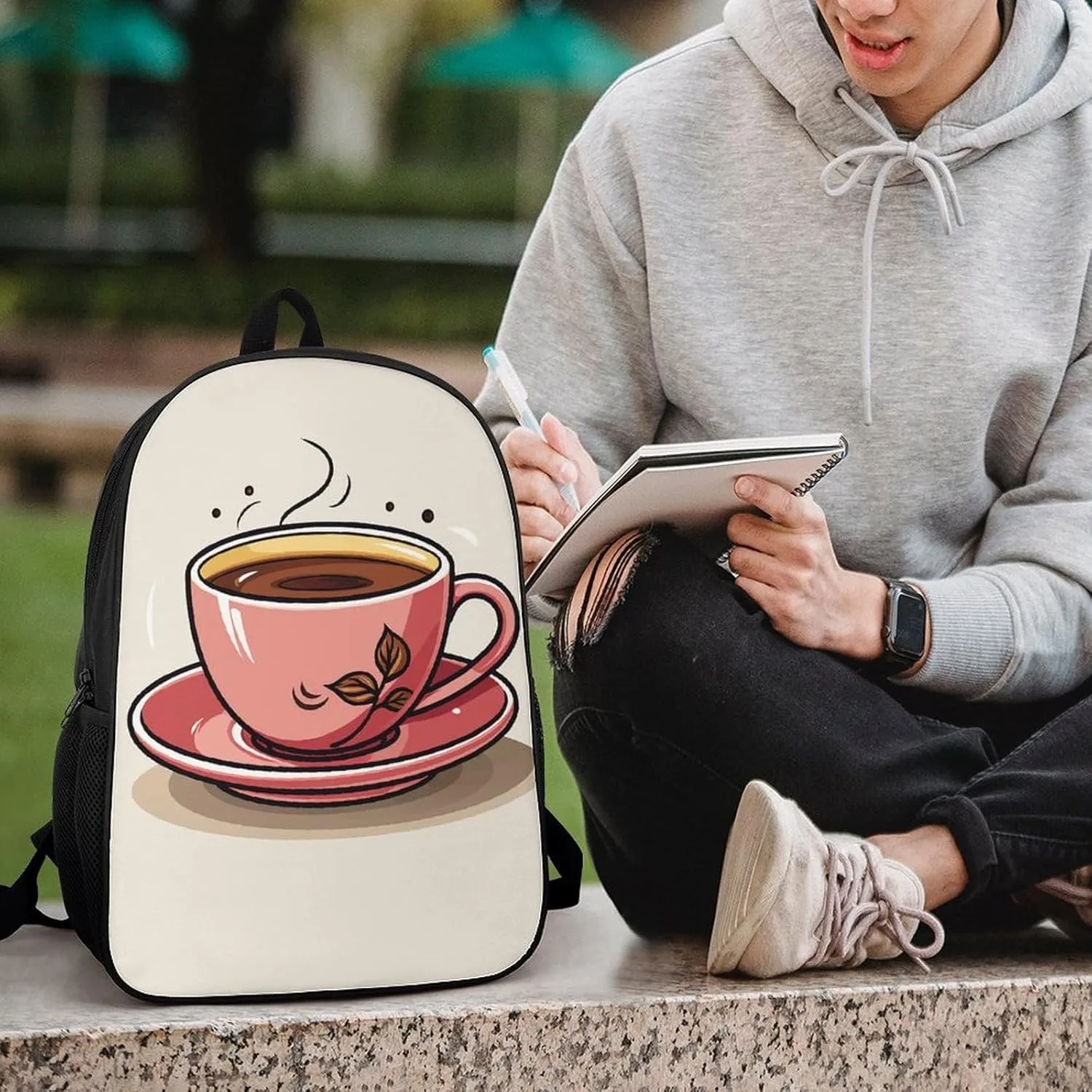 Laptop Backpack for Men 17 Inch A Cup of Coffee Work Casual Backpack Lightweight Travel Shoulder Bag