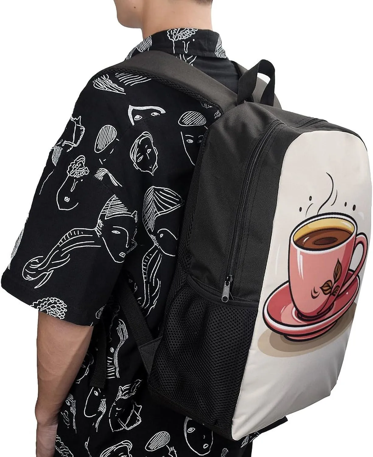 Laptop Backpack for Men 17 Inch A Cup of Coffee Work Casual Backpack Lightweight Travel Shoulder Bag