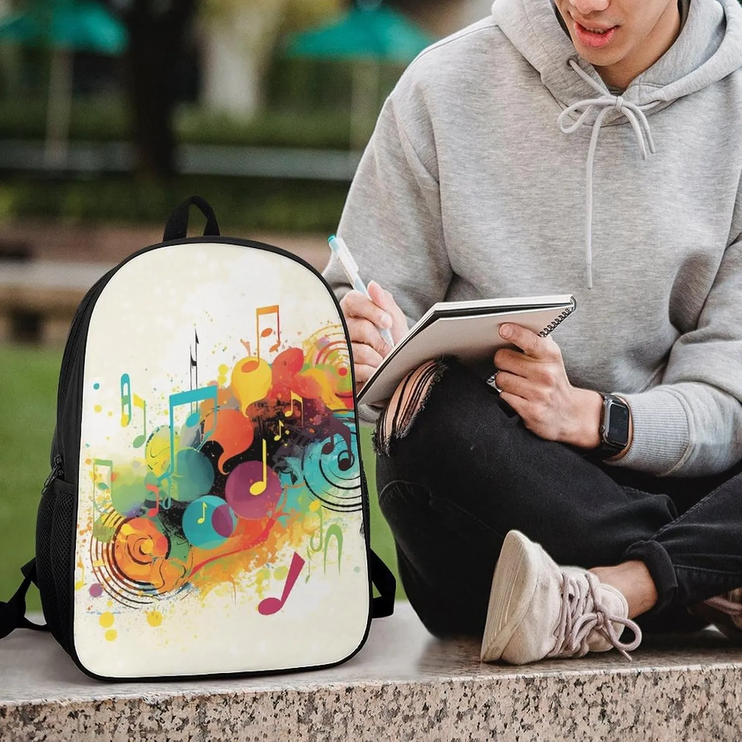 Laptop Backpack for Men 17 Inch Abstract Music Themed Work Casual Backpack Lightweight Travel Shoulder Bag