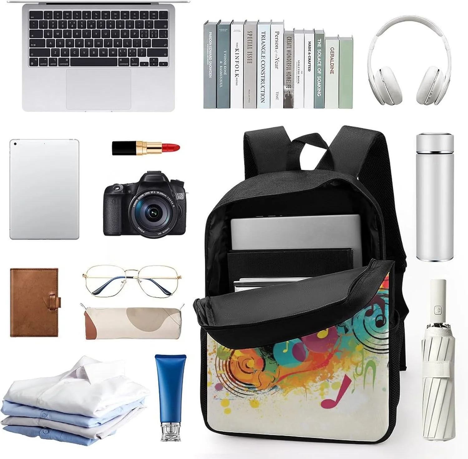 Laptop Backpack for Men 17 Inch Abstract Music Themed Work Casual Backpack Lightweight Travel Shoulder Bag