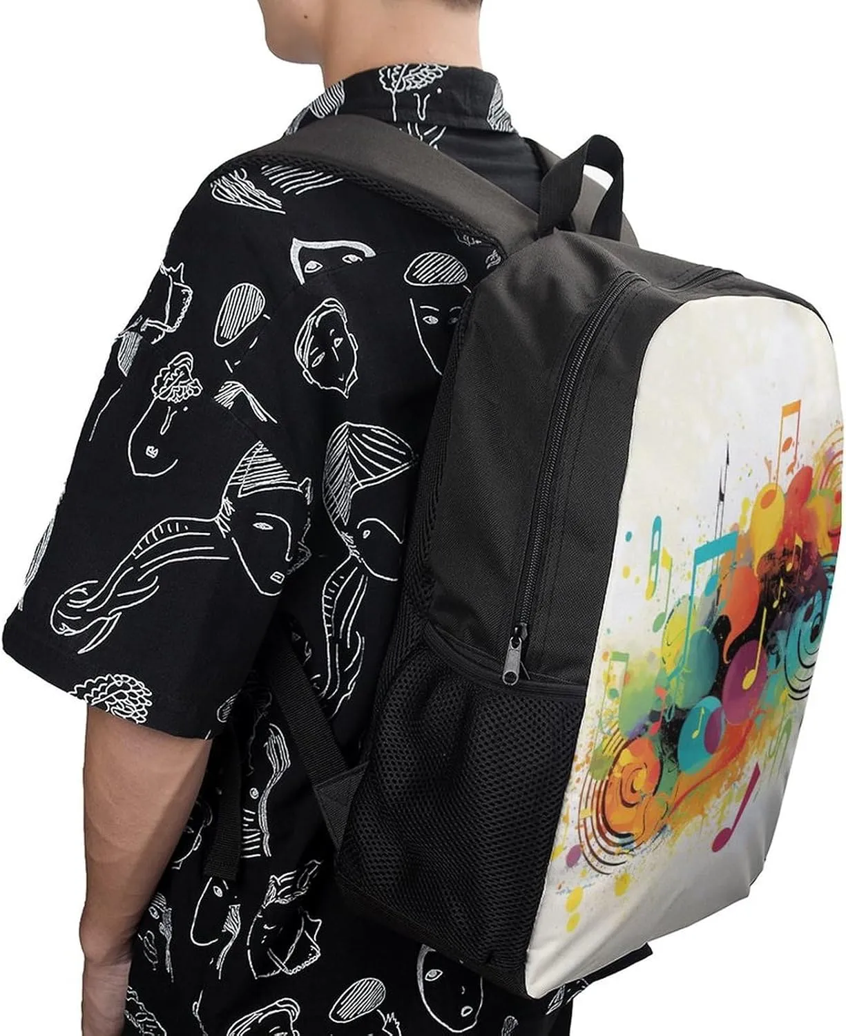Laptop Backpack for Men 17 Inch Abstract Music Themed Work Casual Backpack Lightweight Travel Shoulder Bag