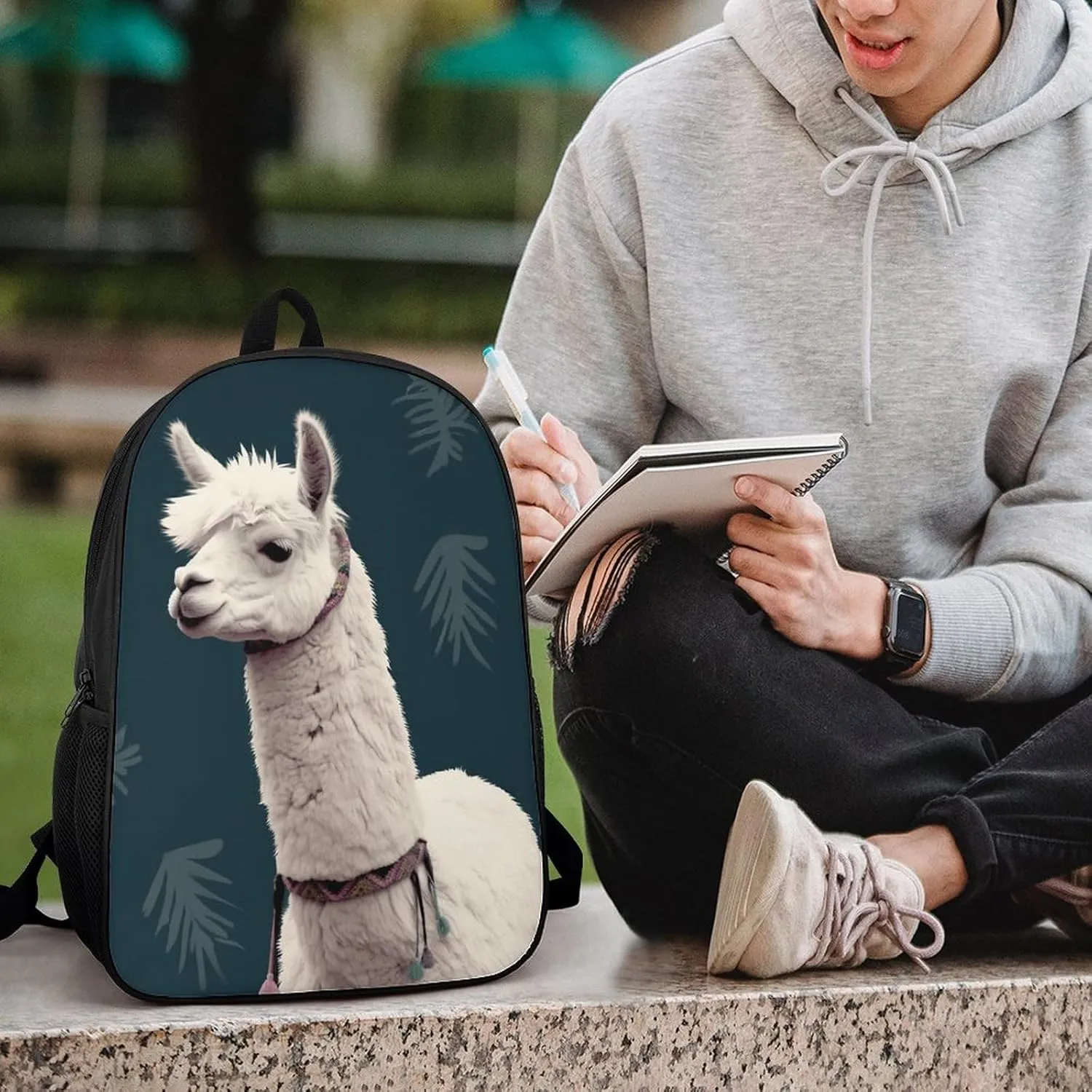 Laptop Backpack for Men 17 Inch Alpaca Llama Work Casual Backpack Lightweight Travel Shoulder Bag