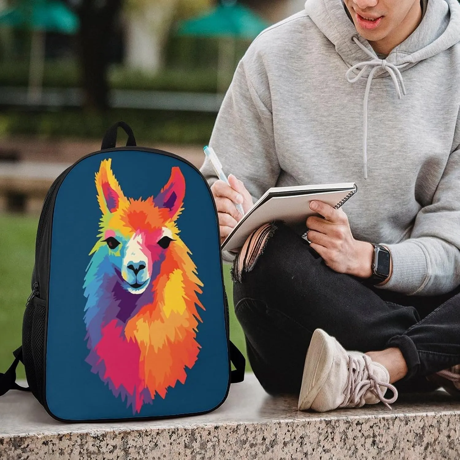 Laptop Backpack for Men 17 Inch Alpaca Pattern Work Casual Backpack Lightweight Travel Shoulder Bag
