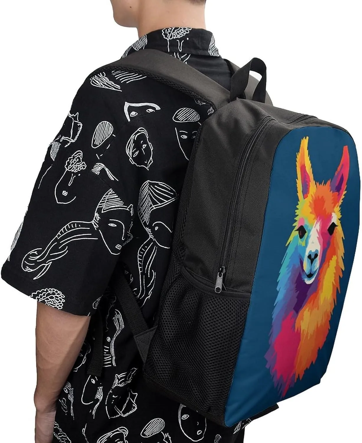 Laptop Backpack for Men 17 Inch Alpaca Pattern Work Casual Backpack Lightweight Travel Shoulder Bag