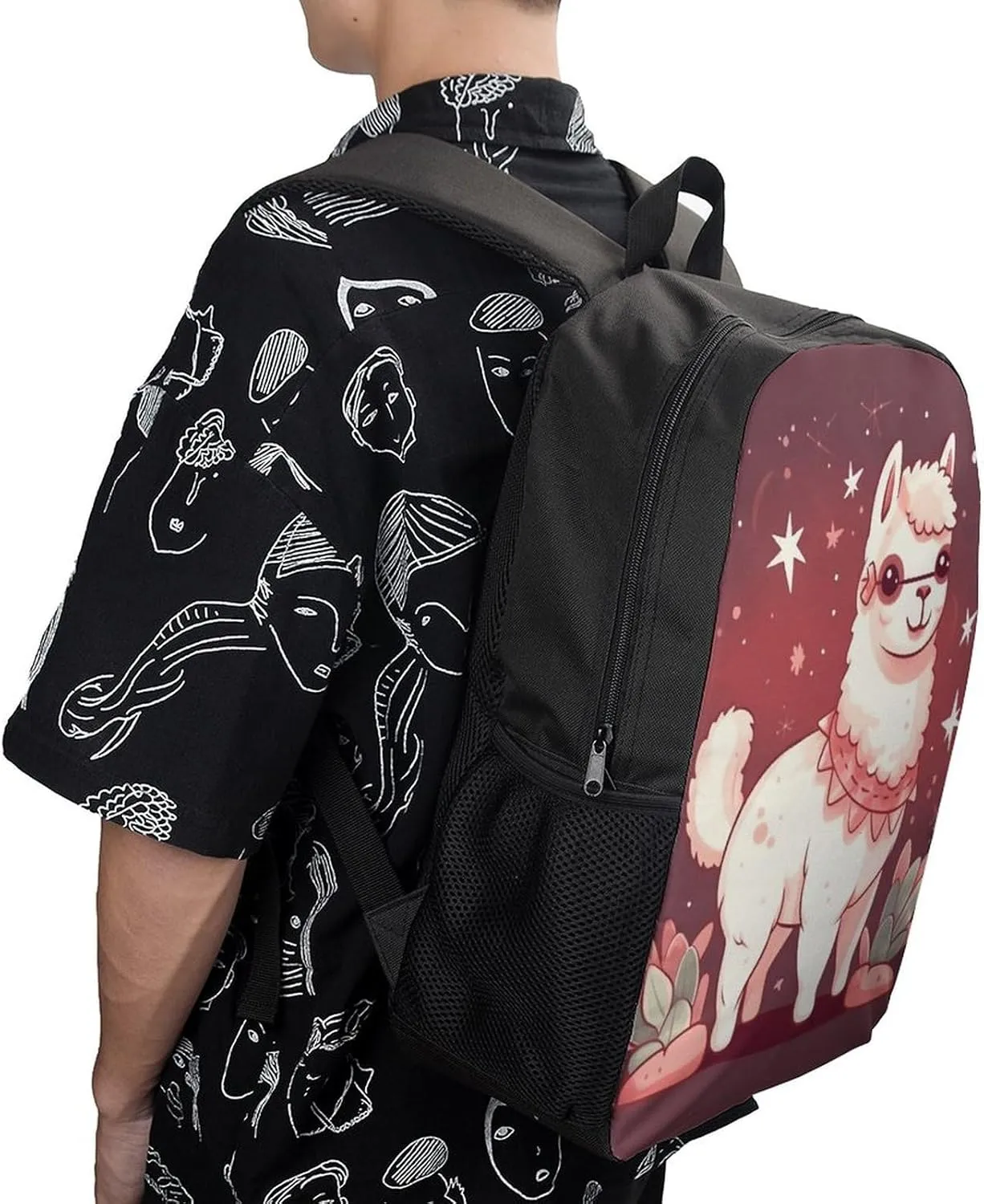 Laptop Backpack for Men 17 Inch Alpaca with Stars And Green Work Casual Backpack Lightweight Travel Shoulder Bag