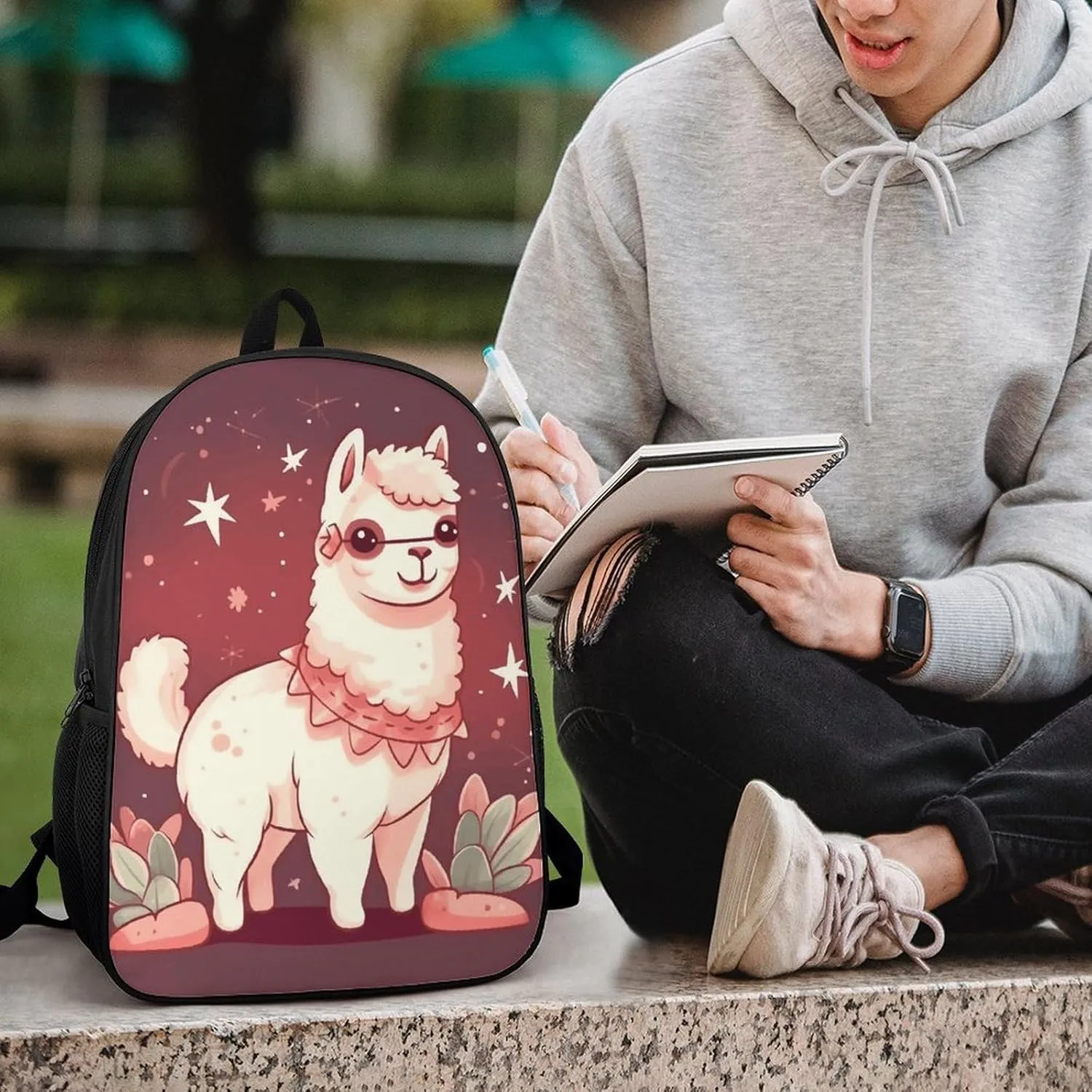 Laptop Backpack for Men 17 Inch Alpaca with Stars And Green Work Casual Backpack Lightweight Travel Shoulder Bag