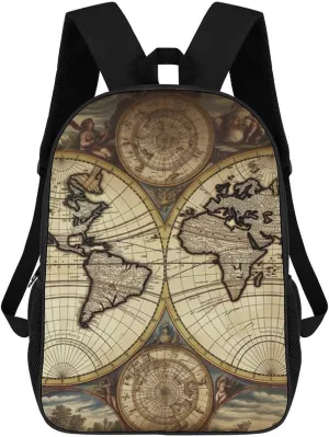 Laptop Backpack for Men 17 Inch Ancient Map World Globe Work Casual Backpack Lightweight Travel Shoulder Bag