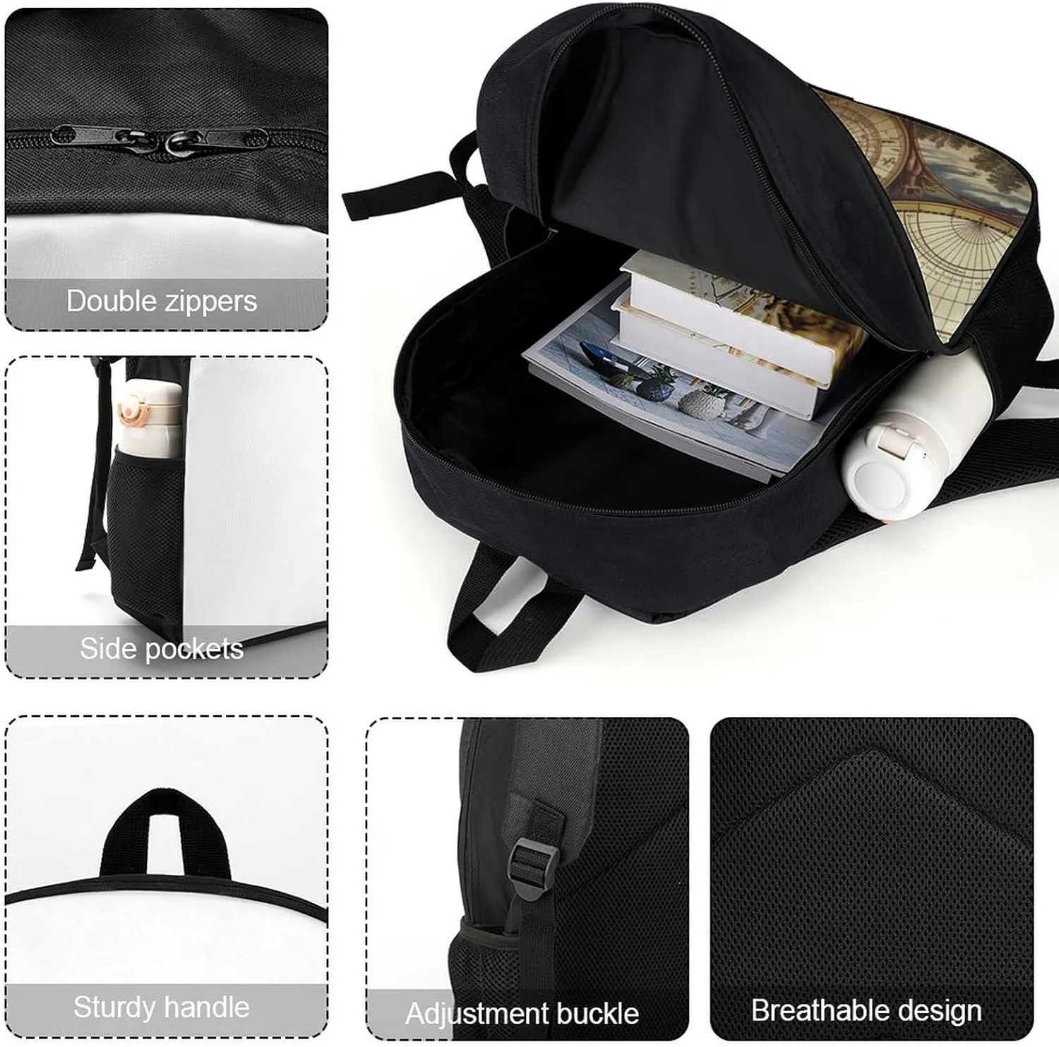 Laptop Backpack for Men 17 Inch Ancient Map World Globe Work Casual Backpack Lightweight Travel Shoulder Bag