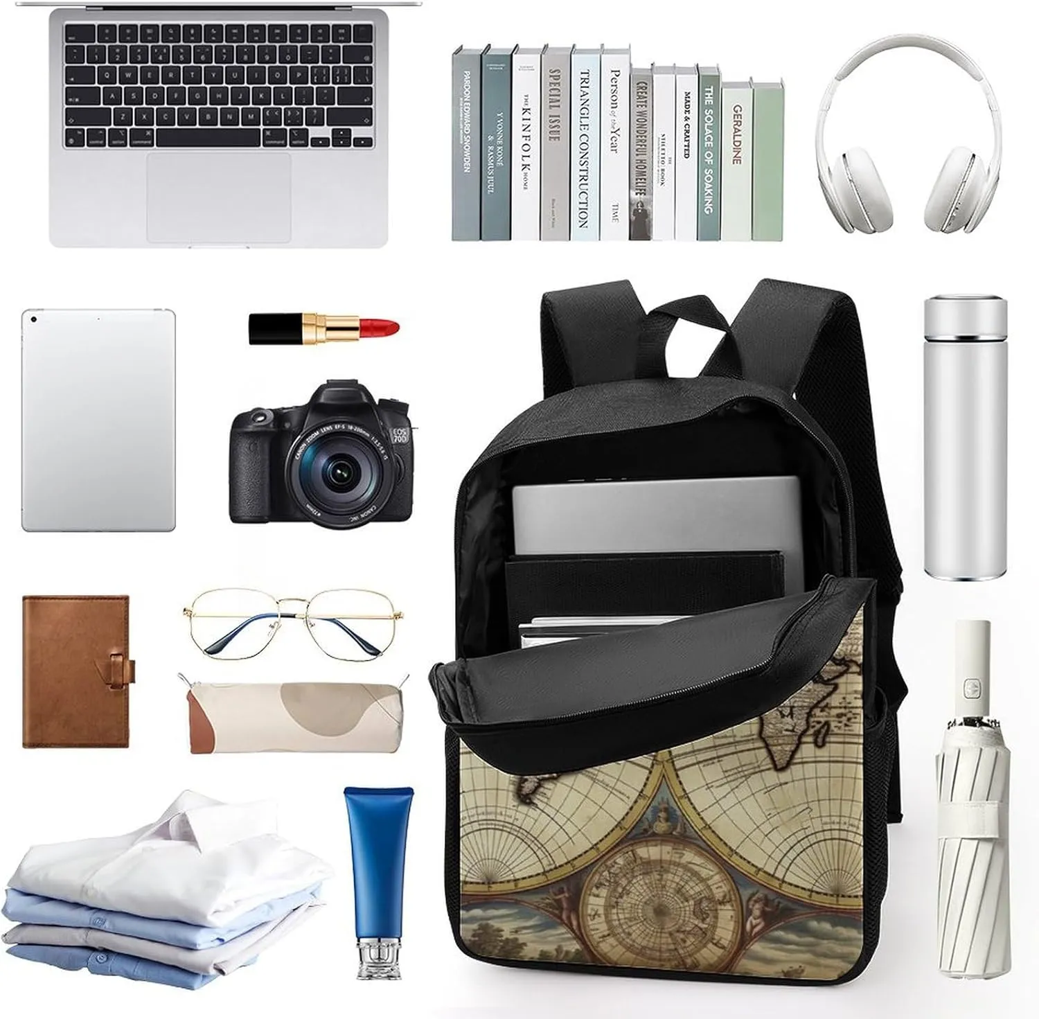 Laptop Backpack for Men 17 Inch Ancient Map World Globe Work Casual Backpack Lightweight Travel Shoulder Bag