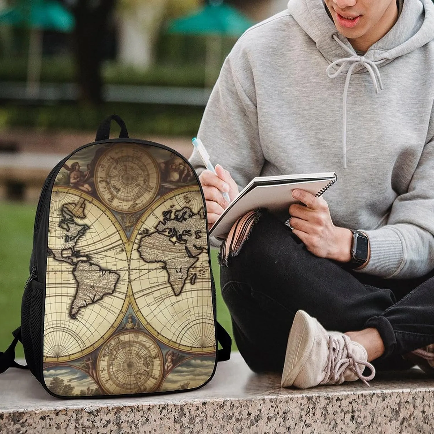 Laptop Backpack for Men 17 Inch Ancient Map World Globe Work Casual Backpack Lightweight Travel Shoulder Bag