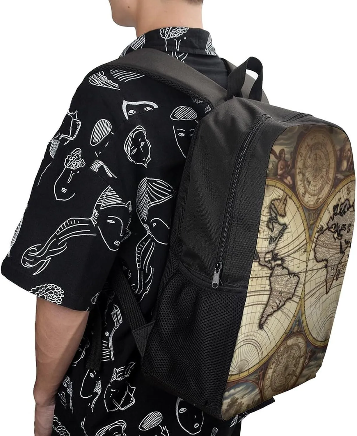 Laptop Backpack for Men 17 Inch Ancient Map World Globe Work Casual Backpack Lightweight Travel Shoulder Bag