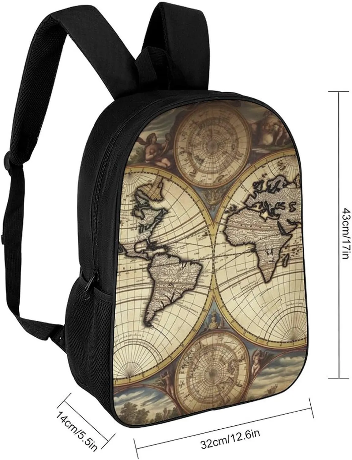 Laptop Backpack for Men 17 Inch Ancient Map World Globe Work Casual Backpack Lightweight Travel Shoulder Bag