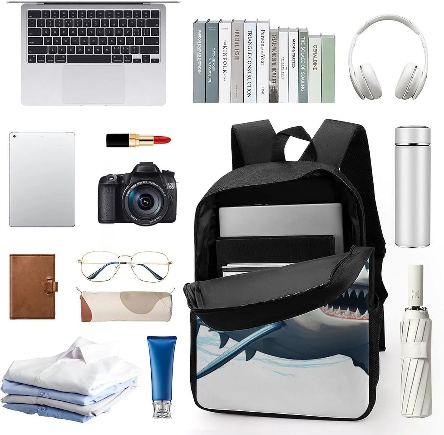 Laptop Backpack for Men 17 Inch Blue Shark Work Casual Backpack Lightweight Travel Shoulder Bag