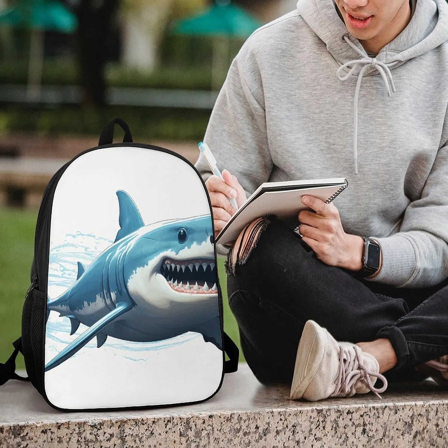 Laptop Backpack for Men 17 Inch Blue Shark Work Casual Backpack Lightweight Travel Shoulder Bag